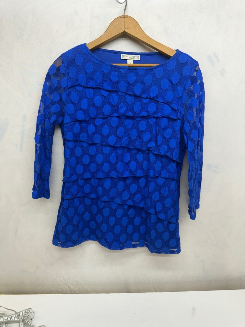 Dana Buchman Royal Blue Polka Dot Ruffle Knit Top